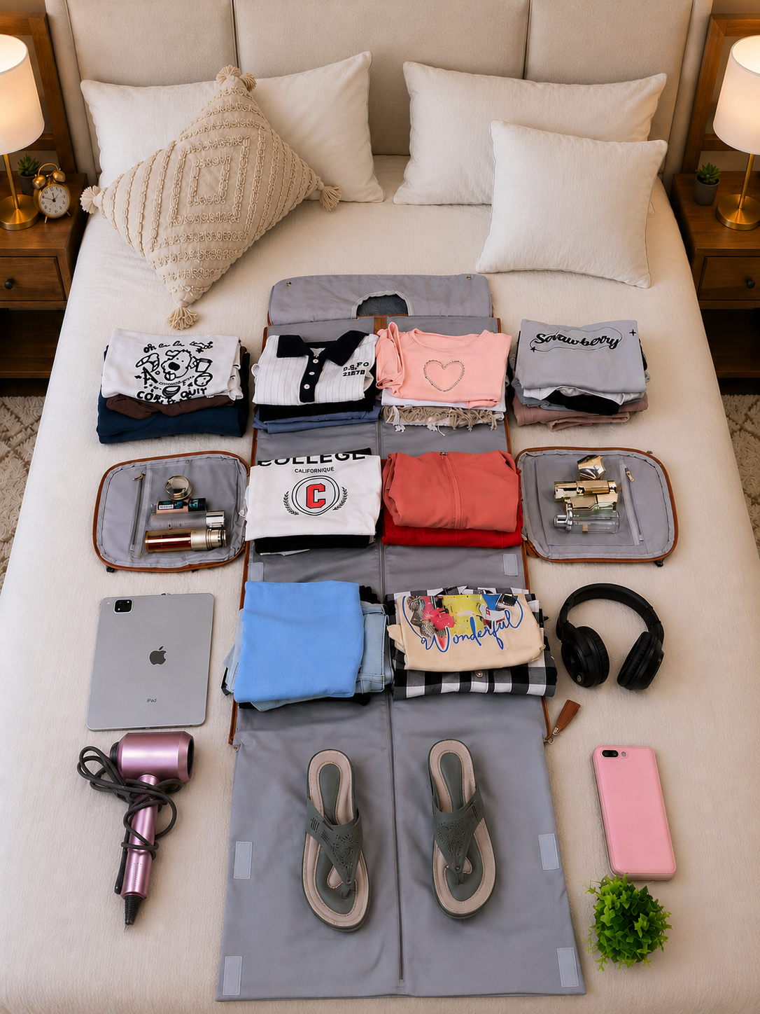 Porte-habits Dolcetrip ouvert avec vêtements rangés